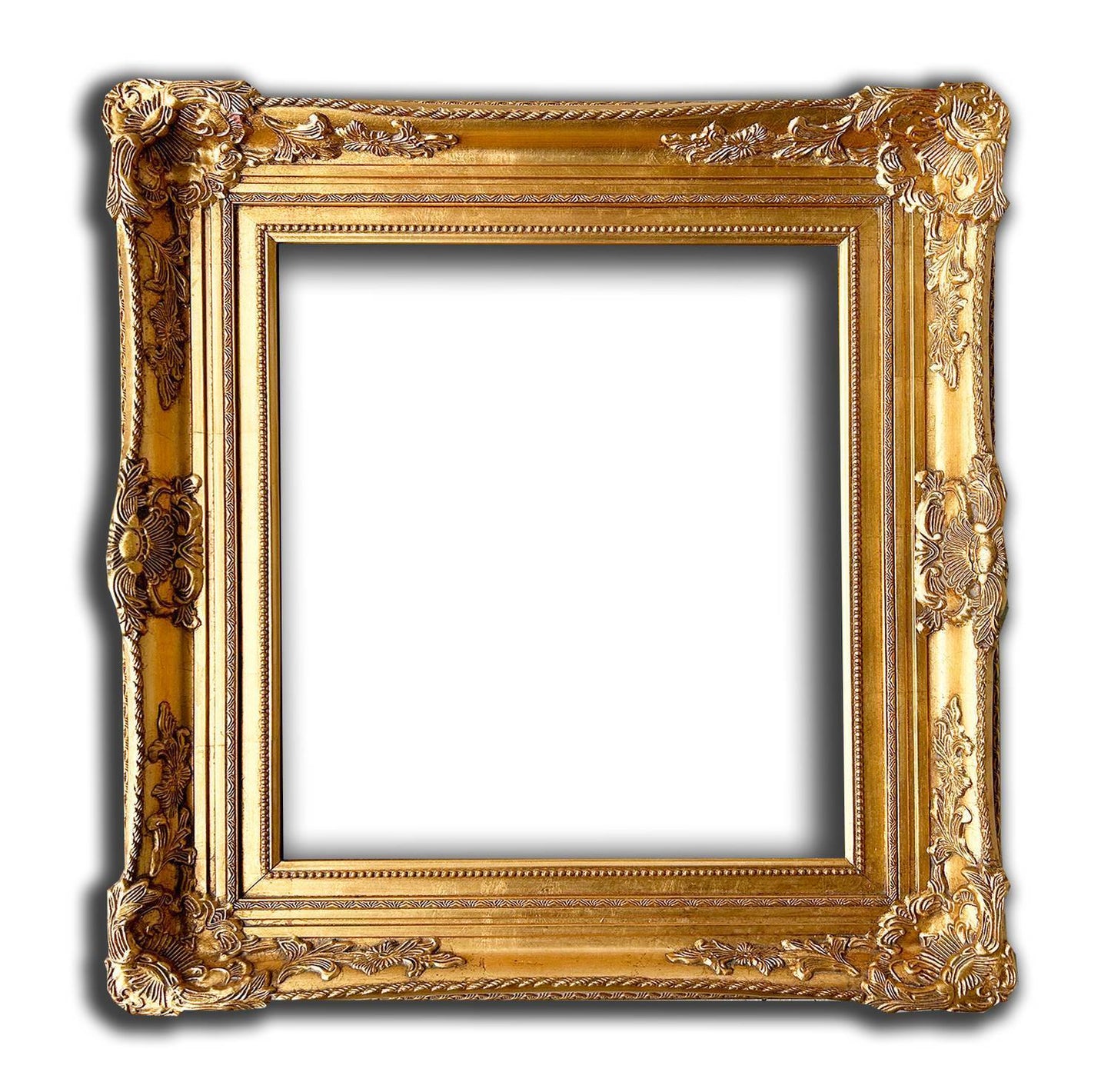 Träram i guld, innermått 50x50 cm