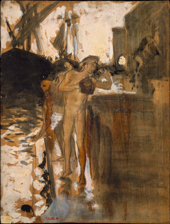 Two Nude Bathers Standing on,John Singer Sargent,35x26.7cm