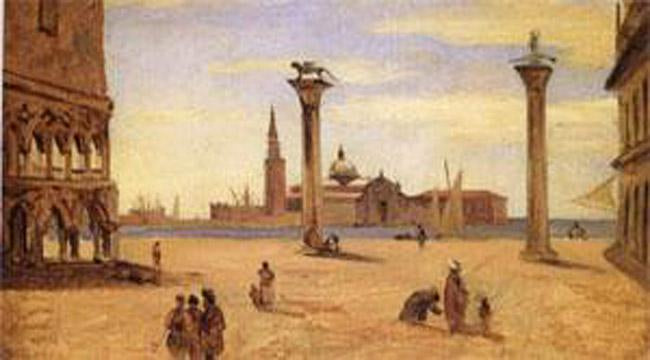 Venice,the Piazzetta,August,Jean Baptiste Camille Corot,21x35cm