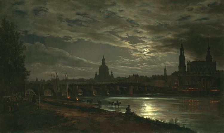 View of Dresden in the Moonlight,Johan Christian Dahl,60x40cm
