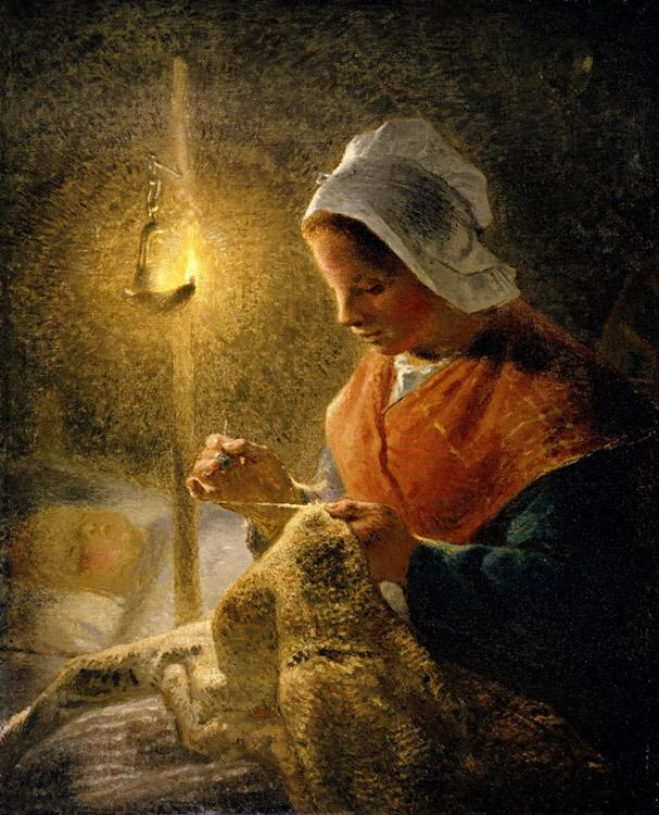 Woman sewing by lamplight,Jean Francois Millet,50x40cm