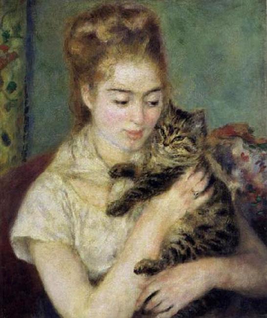 Woman with a Cat,Pierre Renoir,56x46.4cm