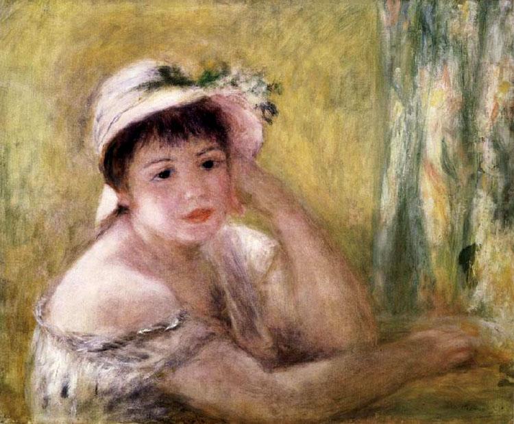 Woman with a Straw Hat,Pierre Renoir,50.2x61cm