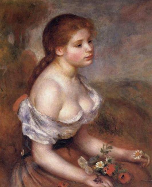 Young Girl with Daisies,Pierre Renoir,65.1x54cm