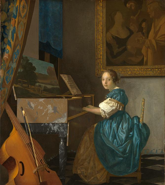 Young Woman Seated at a Virginal,Jan Vermeer,51.5x45.5cm