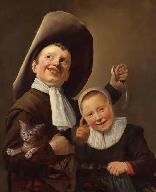 A Boy and a Girl with a Cat and an Eel,Judith leyster,50x40cm