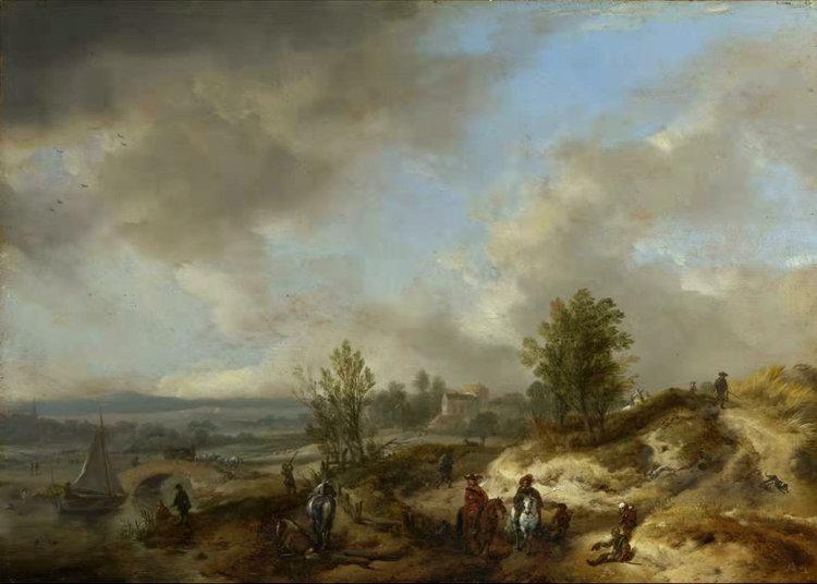 A Dune Landscape with a River and Many,Philips Wouwerman,50x36cm