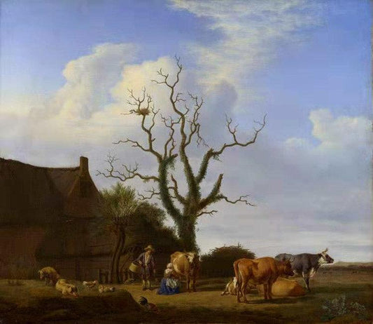 A Farm with a Dead Tree,Adriaen van de Velde,50x43cm