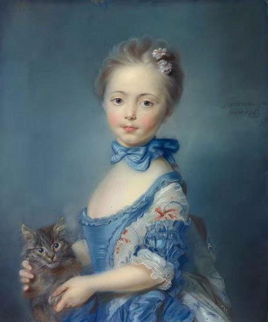 A Girl with a Kitten,Jean-Baptiste Perronneau,59.1x49.8cm