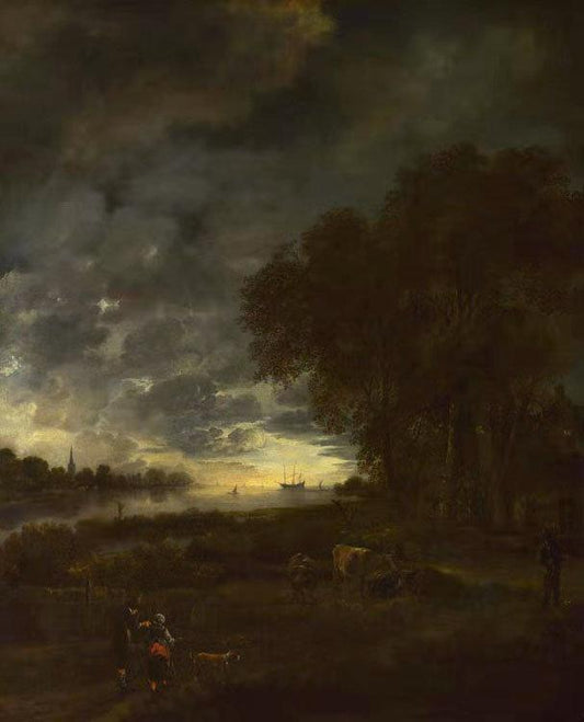 A Landscape with a River at Evening,Aert van der Neer,50x40cm