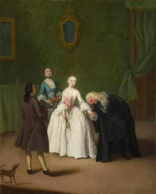 A Nobleman Kissing a Lady-s Hand,Pietro Longhi,50x40cm