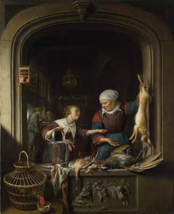 A Poulterer-s Shop,Gerrit Dou,50x40cm