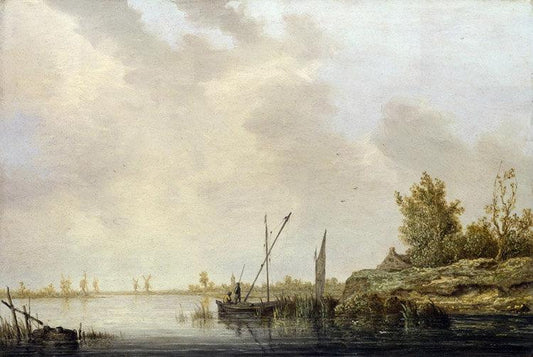 A River Scene with Distant Windmills,Aelbert Cuyp,60x40cm