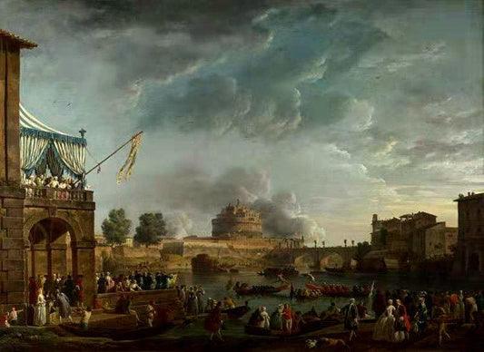 A Sporting Contest on the Tiber at,Claude-joseph Vernet,50x36cm