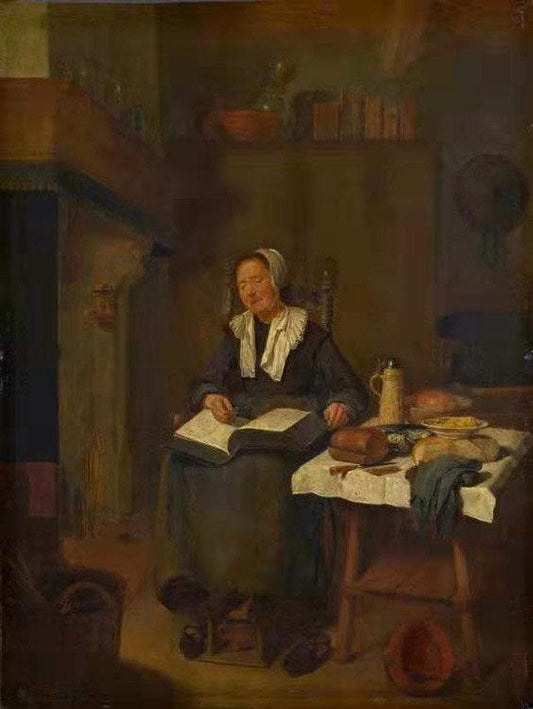 A Woman Asleep by a Fire,Quiringh van BREKELENKAM,50x38cm