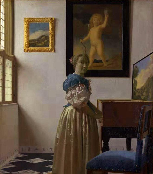 A Young Woman Standing at a Virginal,Johannes Vermeer,50x44cm