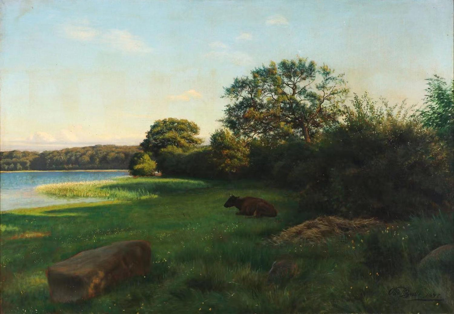 Aftensolen strejfer Egetræer ved Tjustrup, Peder Balke,1804-1887