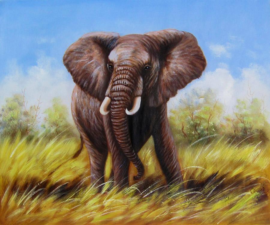 An elephant oil painting on canvas
