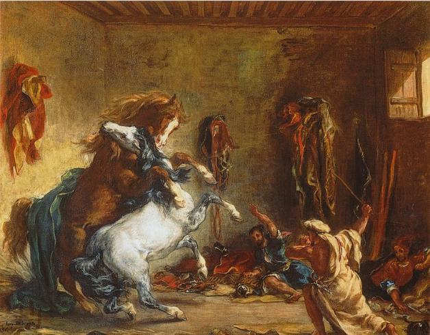 Arab Horses Fighting in a Stable,  Ferdinand Victor Eugène Delacroix