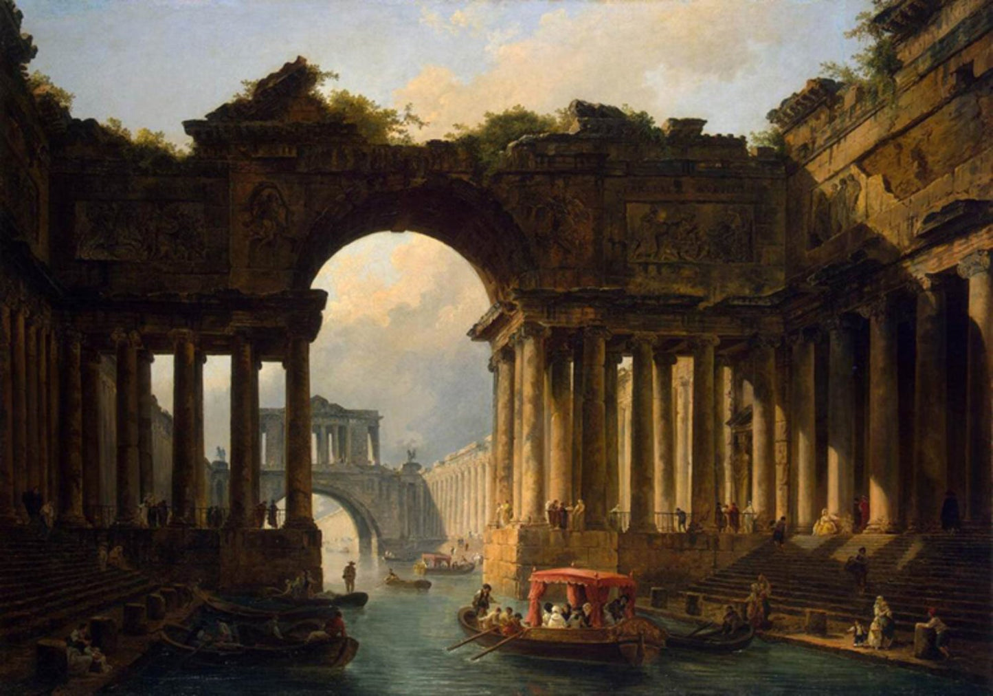 Architectural Landscape with a canal,Hubert Robert,60x42cm