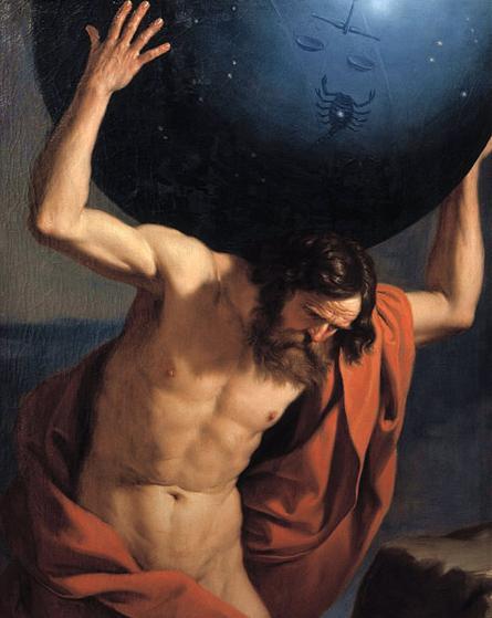 Atlas holding up the celestial globe, 1646, Guercino