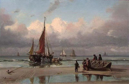 Beach with Boatsï¼ŒJohan Jacob Bennetter