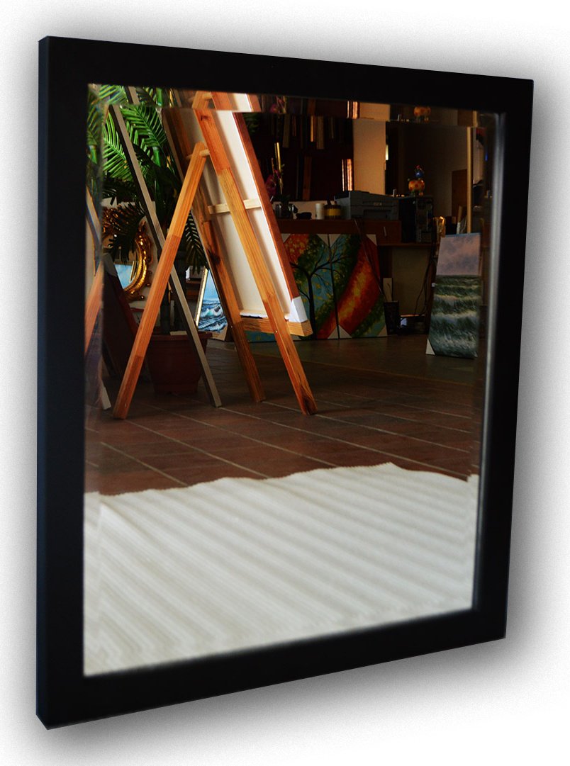 Beveled mirror in solid wood, 23x27 ins