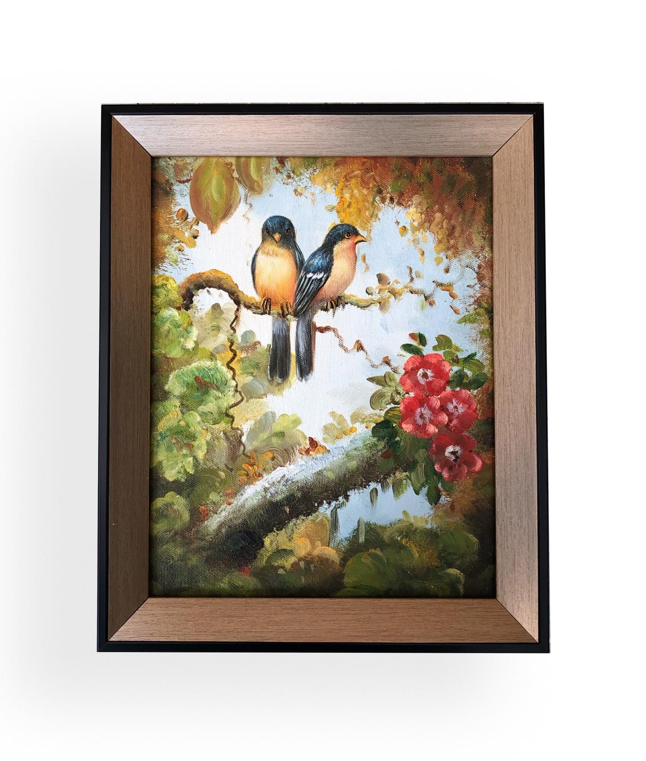 Birds with fantastic frame, inner size 20x25 cm