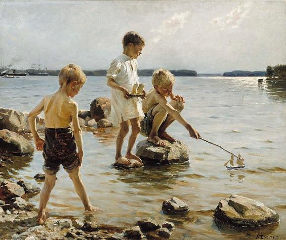 Boys Playing Upon the Shore,  Albert Gustaf Aristides Edelfelt
