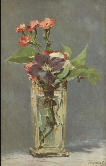 Carnations and Clematis in a Crystal Vase,   Édouard Manet