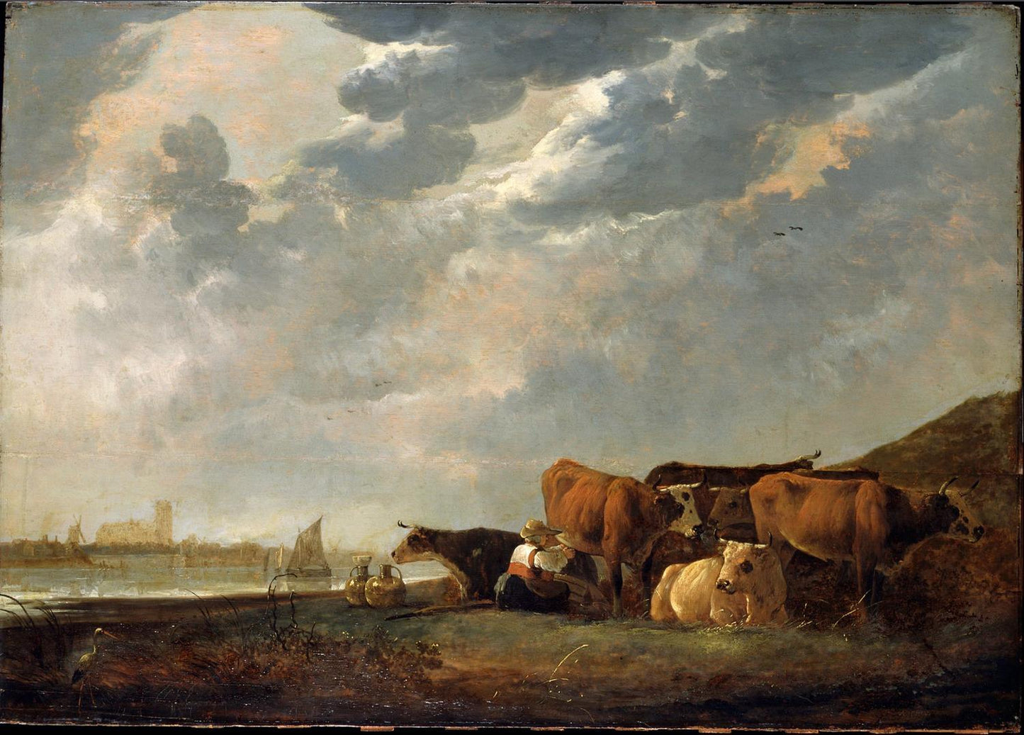 Cattle near the Maas, Dordrecht in distance, Aelbert Cuyp
