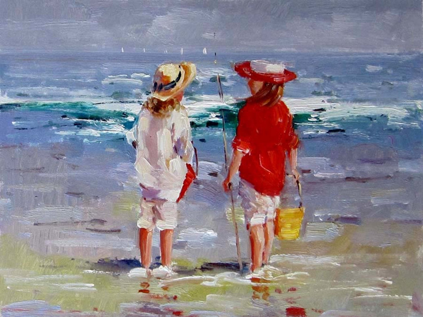 Children on beach, oil painting on canvas, 30x40 cm