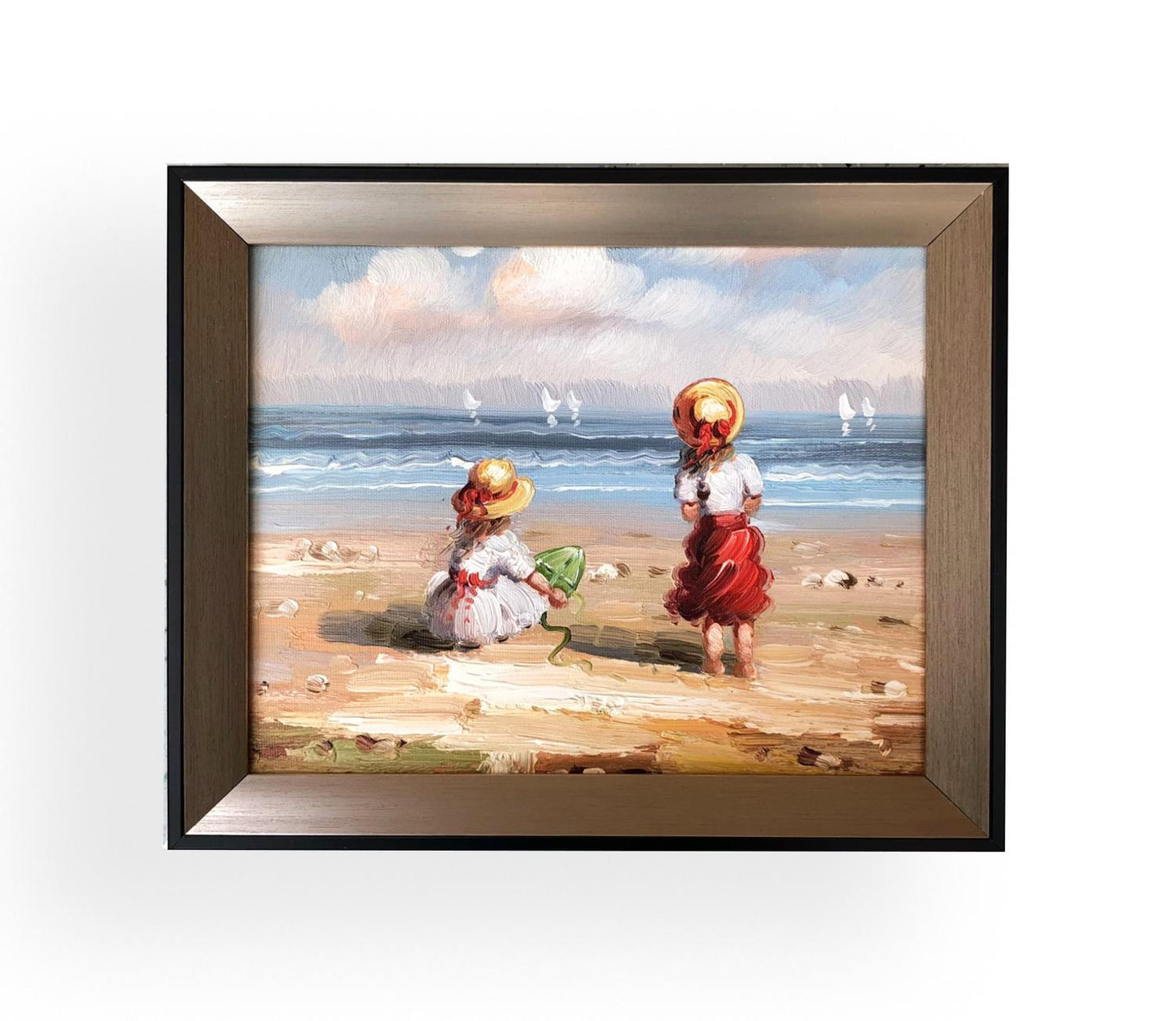 Children play on beach with fantastic frame, inner size 20x25 cm