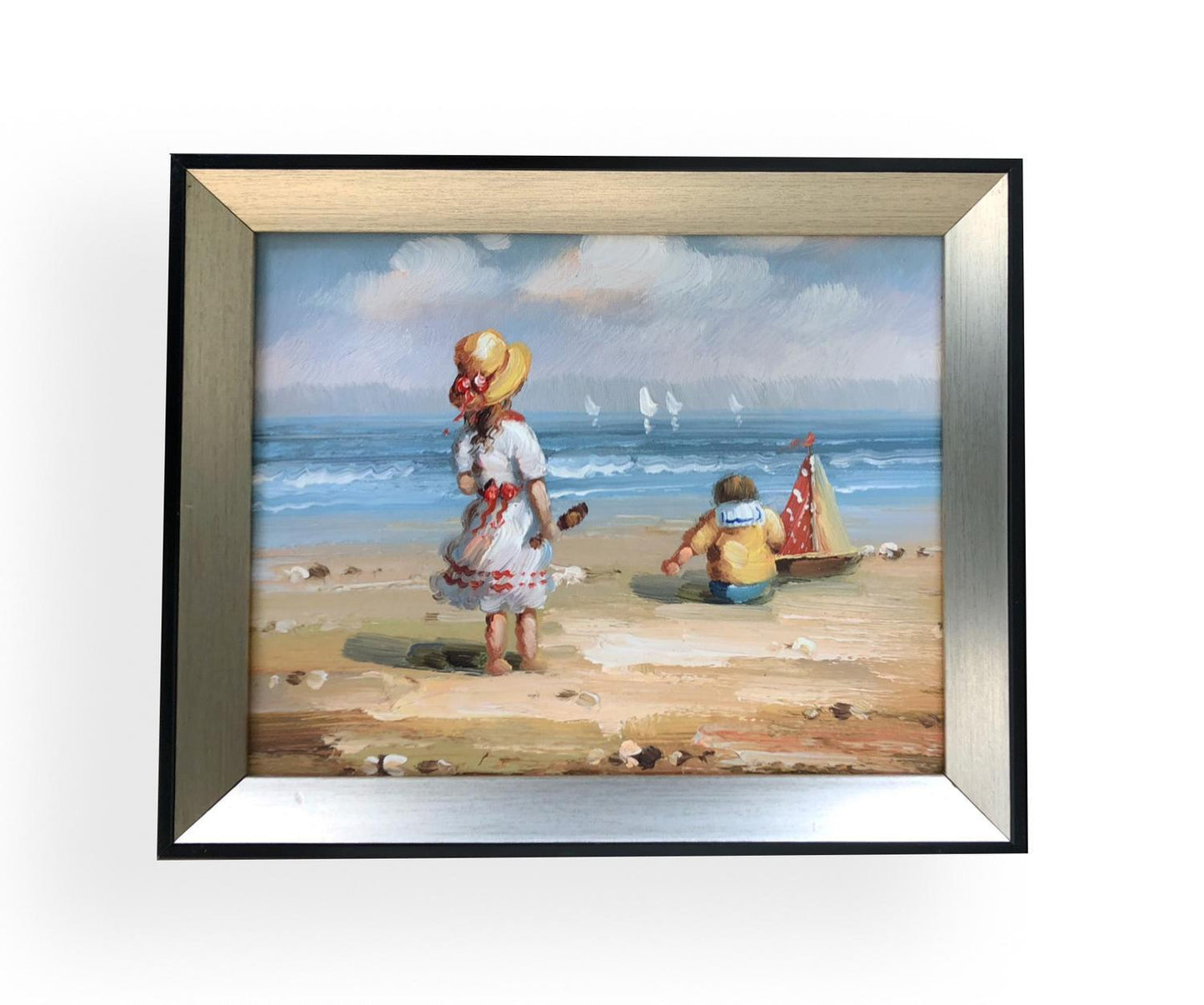 Children play on beach with fantastic frame, inner size 20x25 cm
