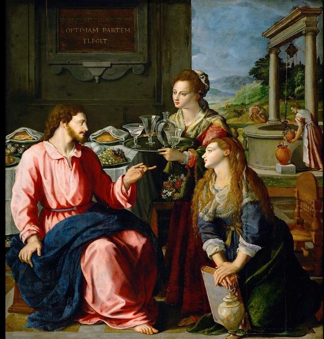 Christ with Mary and Martha, oil on wood, Alessandro Allori