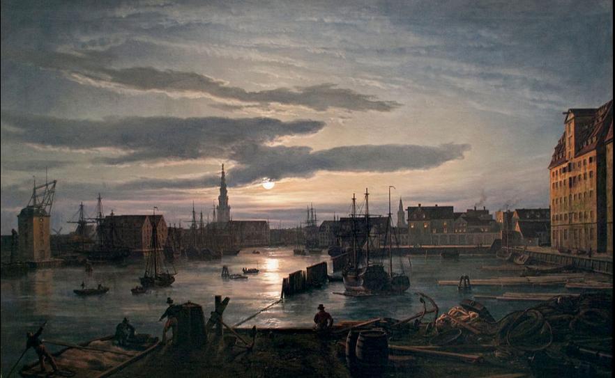 Copenhagen Harbour by Moonlight,   Johan Christian Claussen Dah