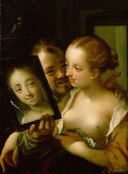 Couple with a mirror, self-portrait of the artist with his wife, Hans von Aachen