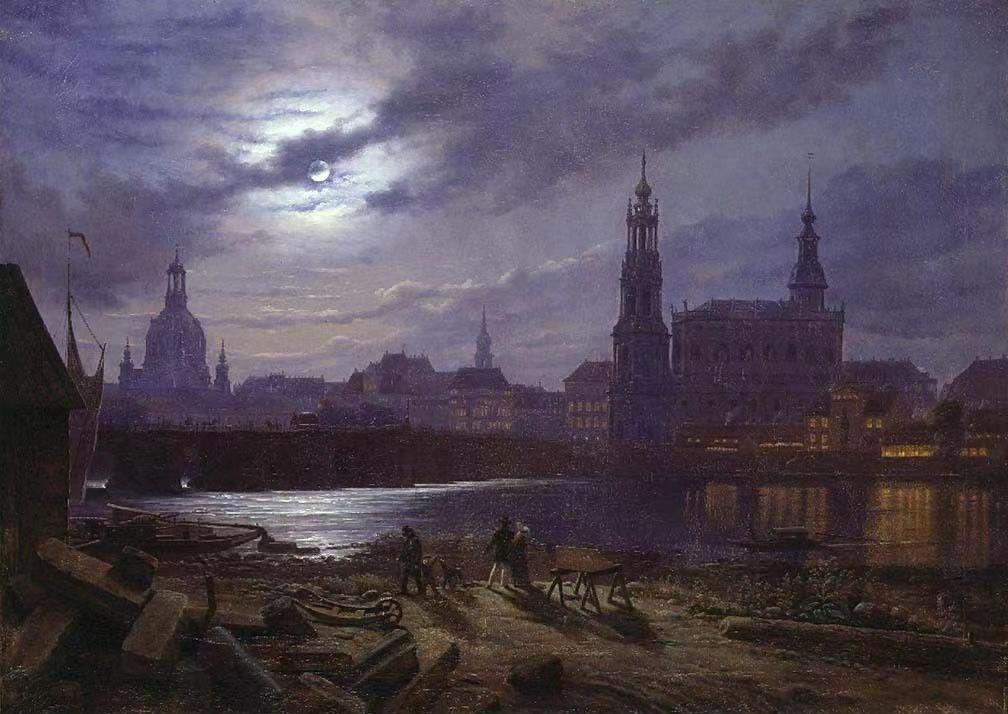 Dresden i måneskinn ,Knud Baade,1808-1879