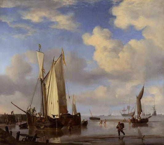 Dutch Vessels Close Inshore at Low,Willem van de Velde,50x44cm