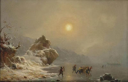 Eine Winterlandschaft mit Jägern auf dem Eis,Andreas Achenbach