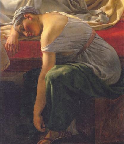 En sovende kvinde i antik dragt .  Alfred East Christoffer Wilhelm Eckersberg
