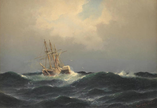 Et dampskib i en storm i Atlanterhavet,Carl Bille,1815-1898