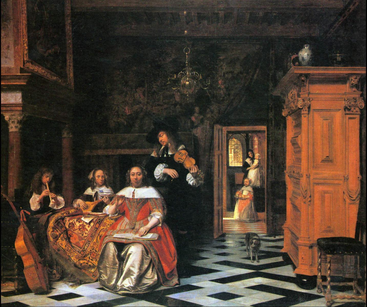 Family portrait in an opulent interior, Pieter de Hooch