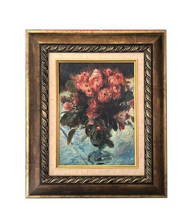 Floral painting with fantastic frame, inner size 25x32 cm