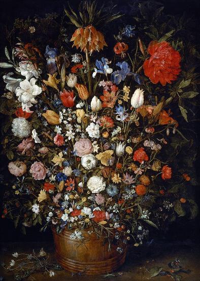 Flowers in a Wooden Vessel, Jan Brueghel the Elder