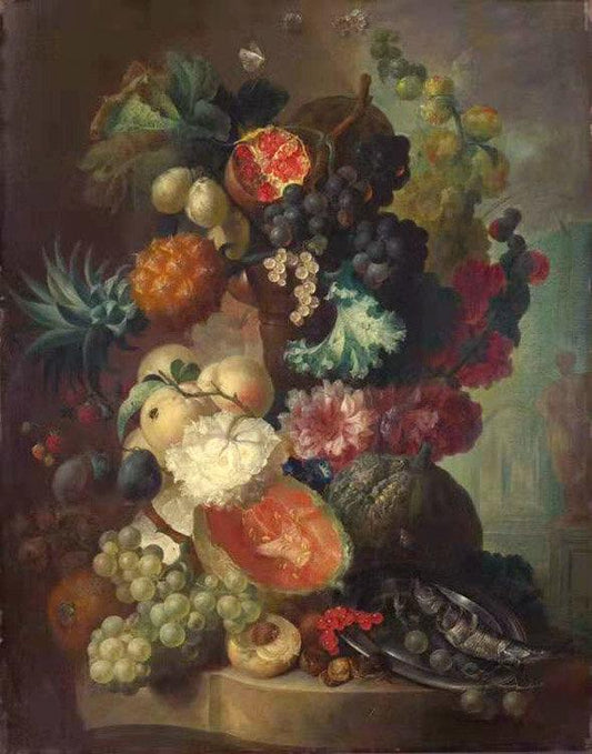 Fruit,Flwers and a Fish,Jan van Os,50x40cm