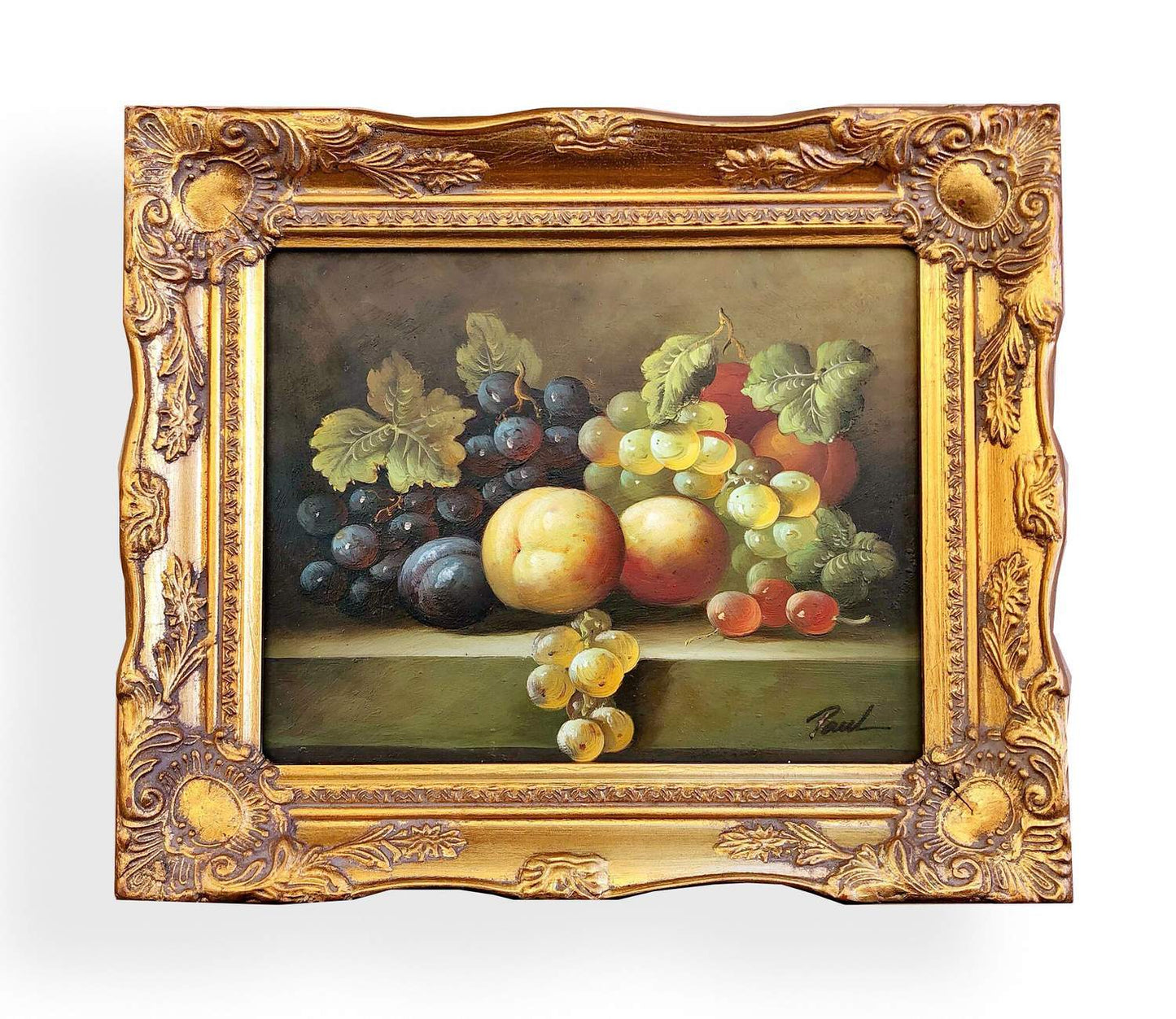 Fruits painting with fantastic frame, inner size 20x25 cm
