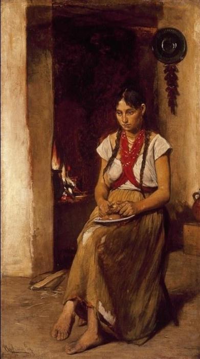 Girl in Front of a Stove，Gyula Aggházy