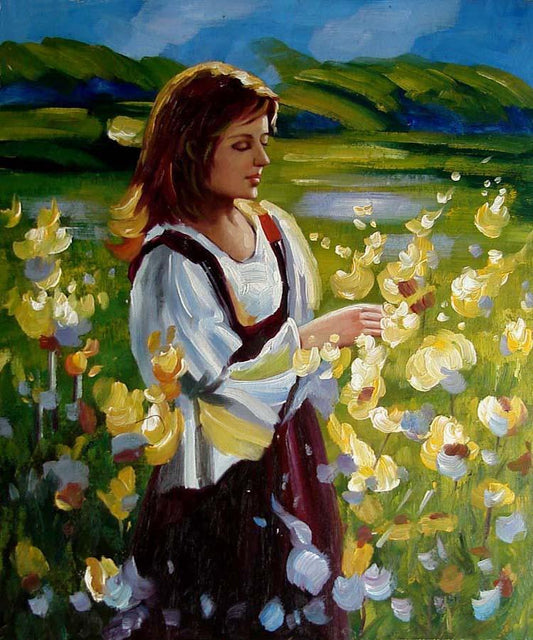 Girl with roses, hand-painted, oil painting on canvas
