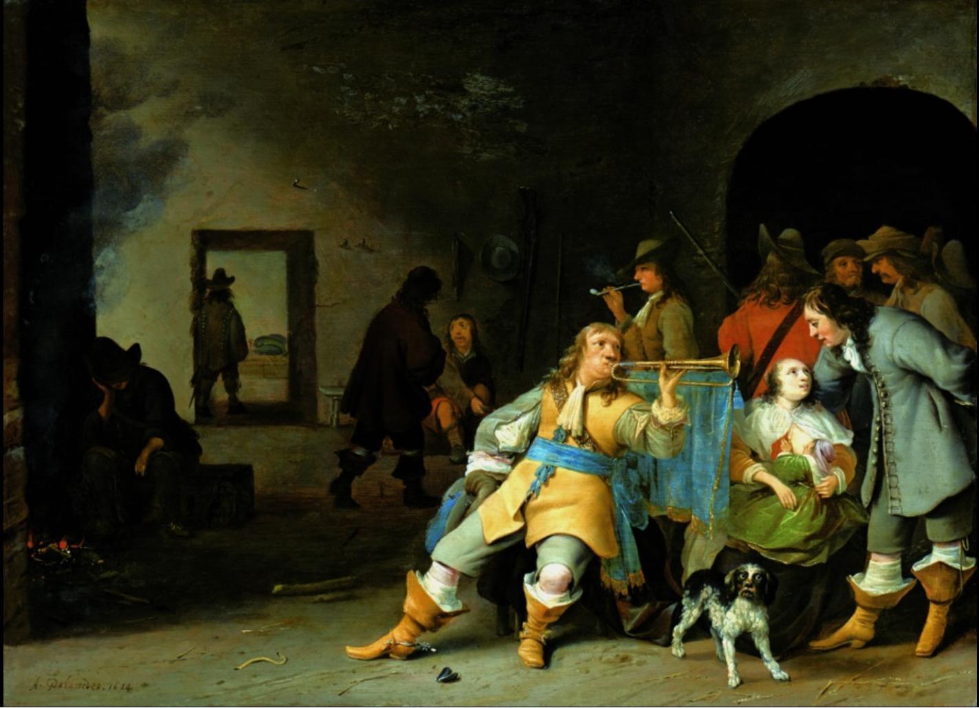Guardroom scene with a trumpeter, Anthonie Palamedesz